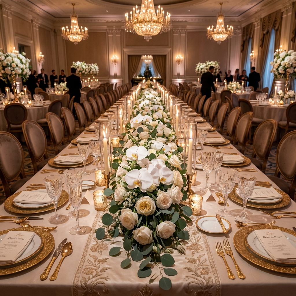 Configuración de mesa elegante para banquete